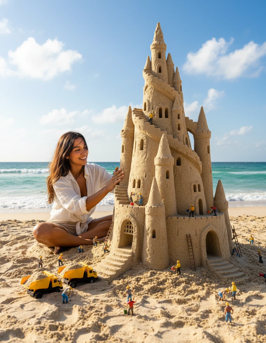 Château de sable et petits bâtisseurs