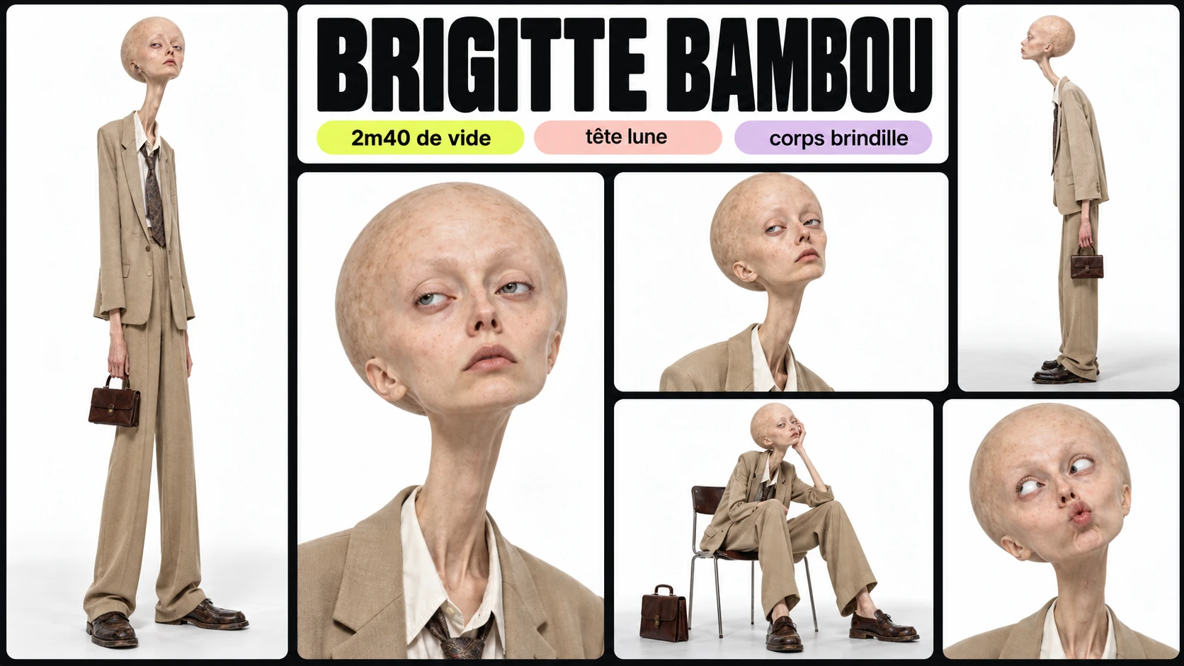 Planche complète de Brigitte Bambou : silhouette, poses et expressions