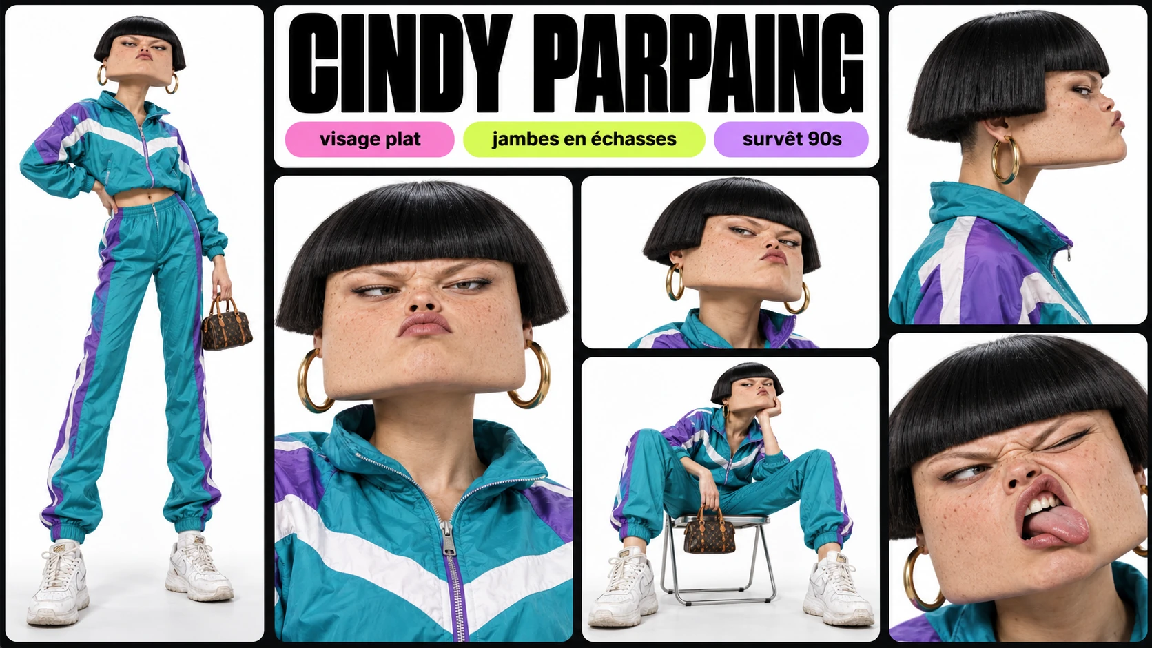 Planche complète de Cindy Parpaing : silhouette, poses et expressions