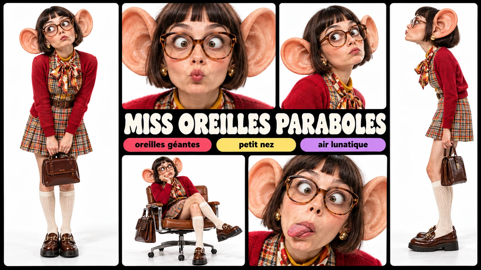 Planche complète de Miss Oreilles Paraboles : silhouette, poses et expressions