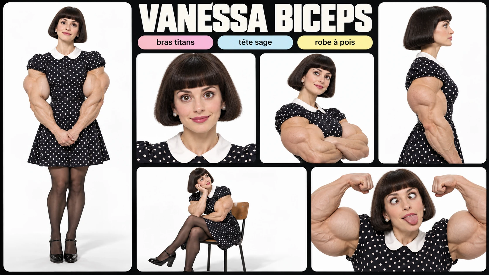 Planche complète de Vanessa Biceps : silhouette, poses et expressions