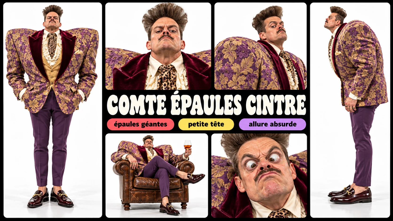 Planche complète de Comte Épaules Cintre : silhouette, poses et expressions